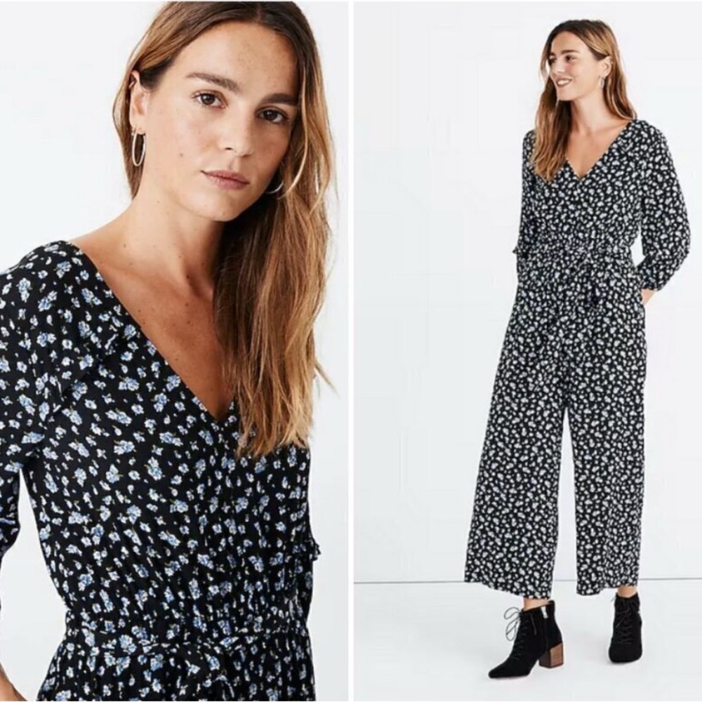 Madewell Ruffle Sleeve Jumpsuit in Baby’s Breath Micro Floral Print Size Small